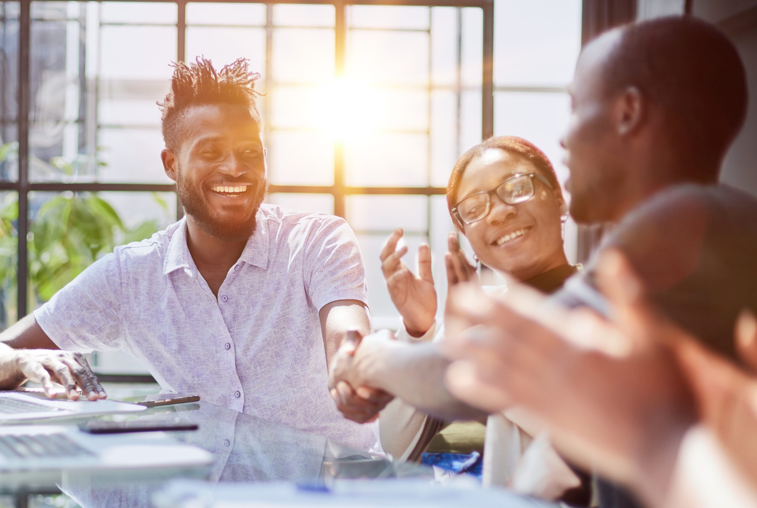 group of people socializing happily